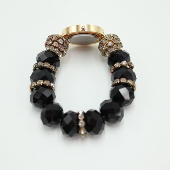 Charming Charlie Gold Tone Large Bead Watch 31mm Gem Set Stretch w New Battery - Picture 15 of 16